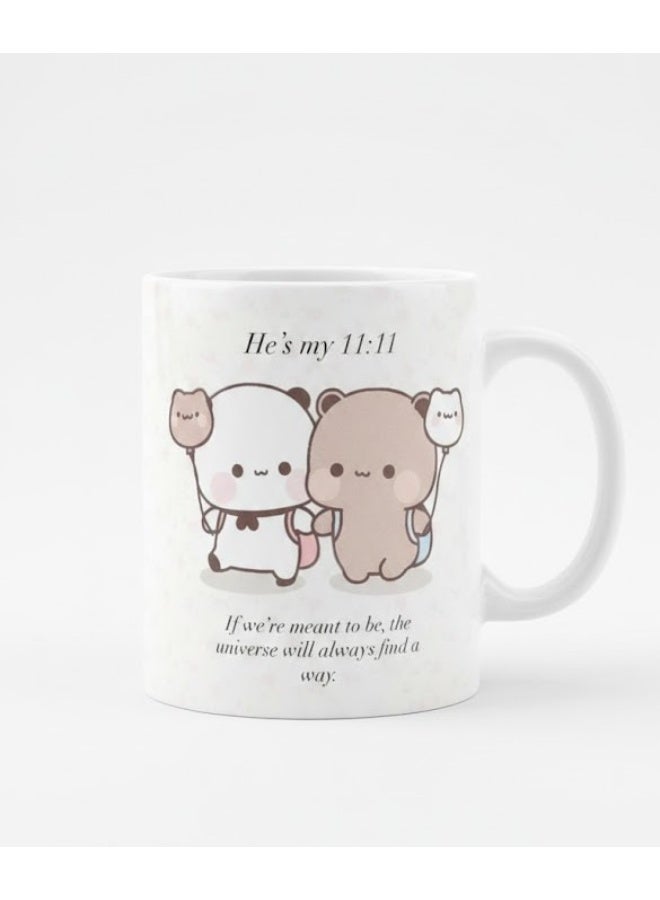 MELIZ He's my 11:11" Kawaii Panda & Bear Ceramic Coffee Mug - Image 1